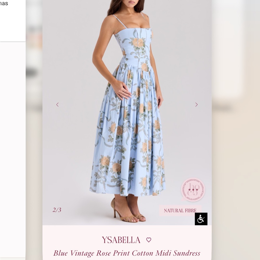 House of CB Ysabella Blue Vintage Rose Print Cotton Midi Sundress